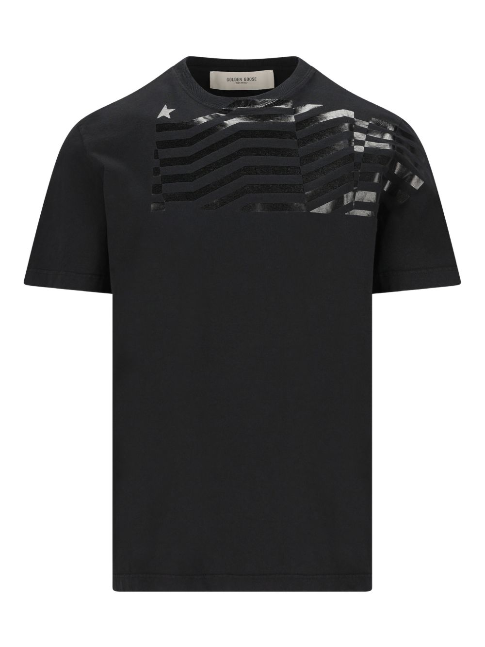 Golden Goose Distressed-Print Cotton T-Shirt — Black