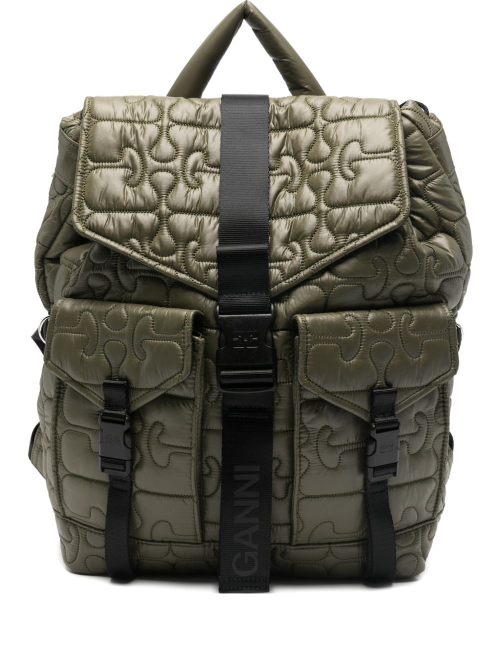 Ganni Quilted Nylon Backpack — Sage Green
