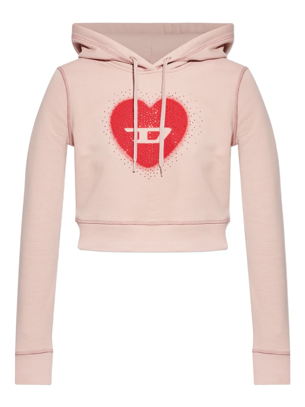 Diesel Heart-Print Cotton Hoodie — Pink