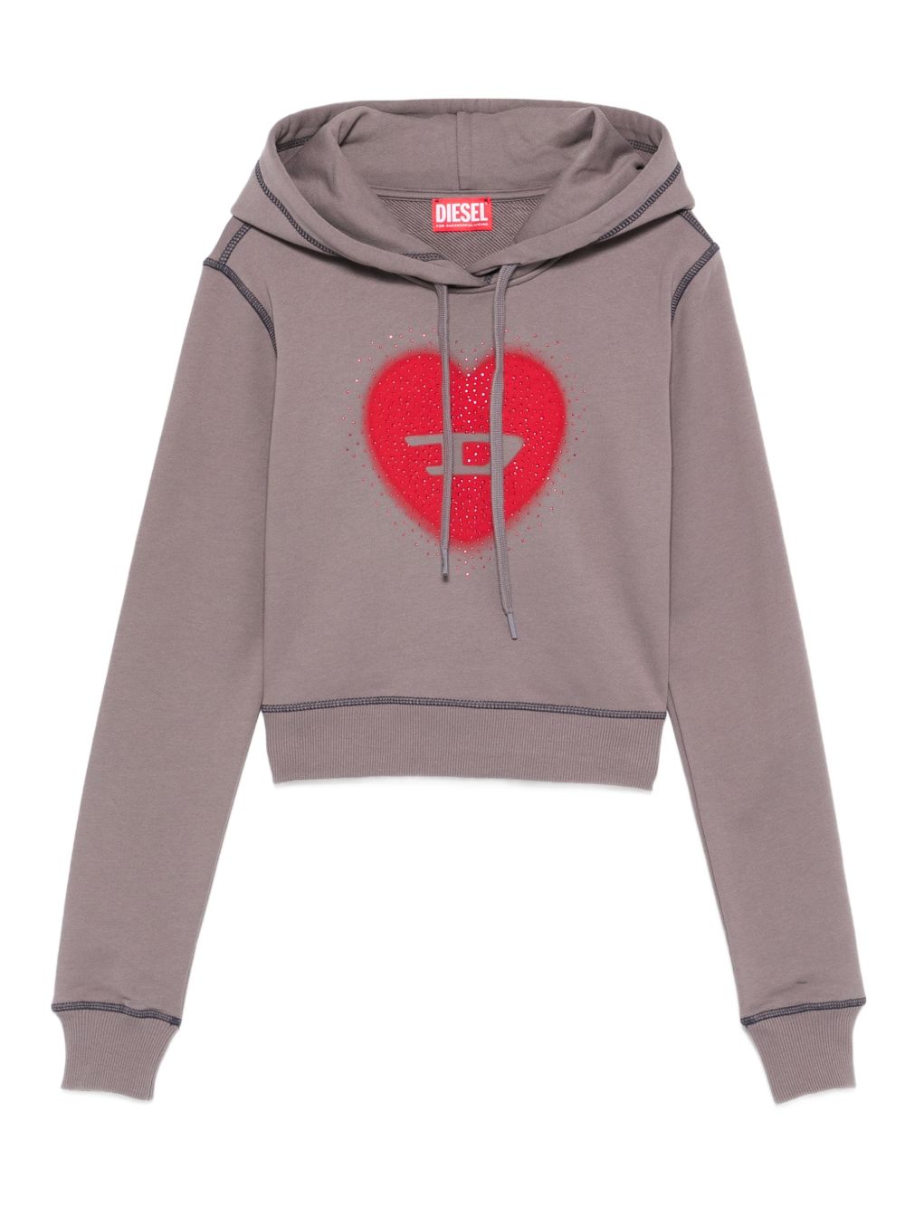 Diesel Heart-Graphic Cotton Hoodie — Grey