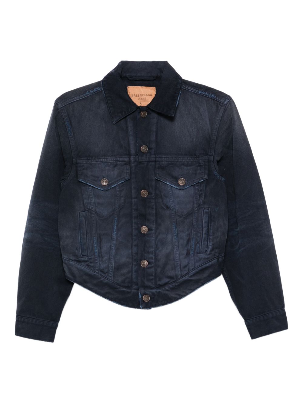 Balenciaga Curved-Waistband Denim Jacket — Dark blue