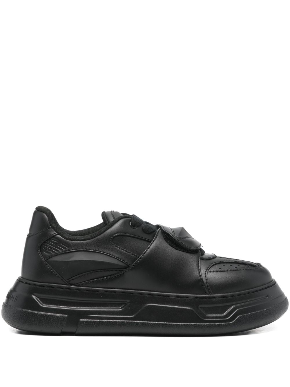 Emporio Armani Leather Strap Sneaker — Black