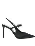 Emporio Armani Embellished Satin Slingback Pump — Black