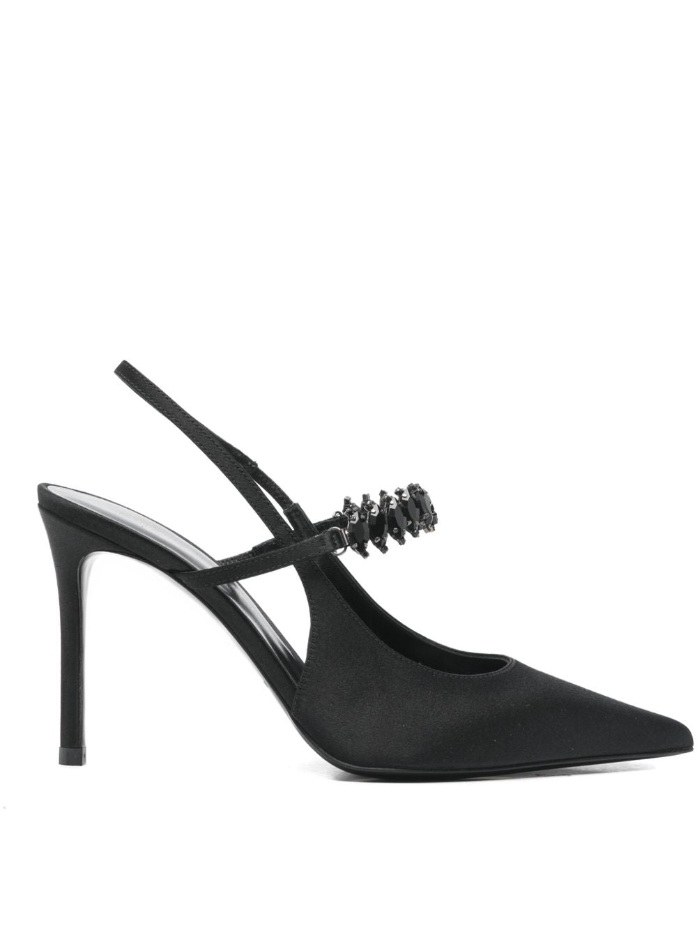 Emporio Armani Embellished Satin Slingback Pump — Black
