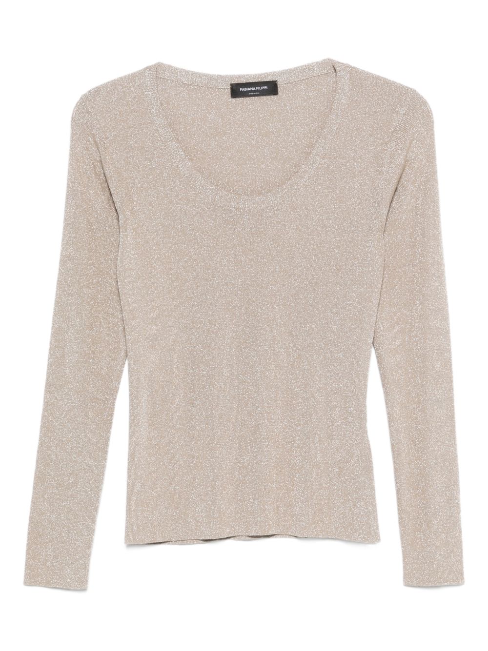 Fabiana Filippi Fine-Ribbed Crewneck Sweater — Beige