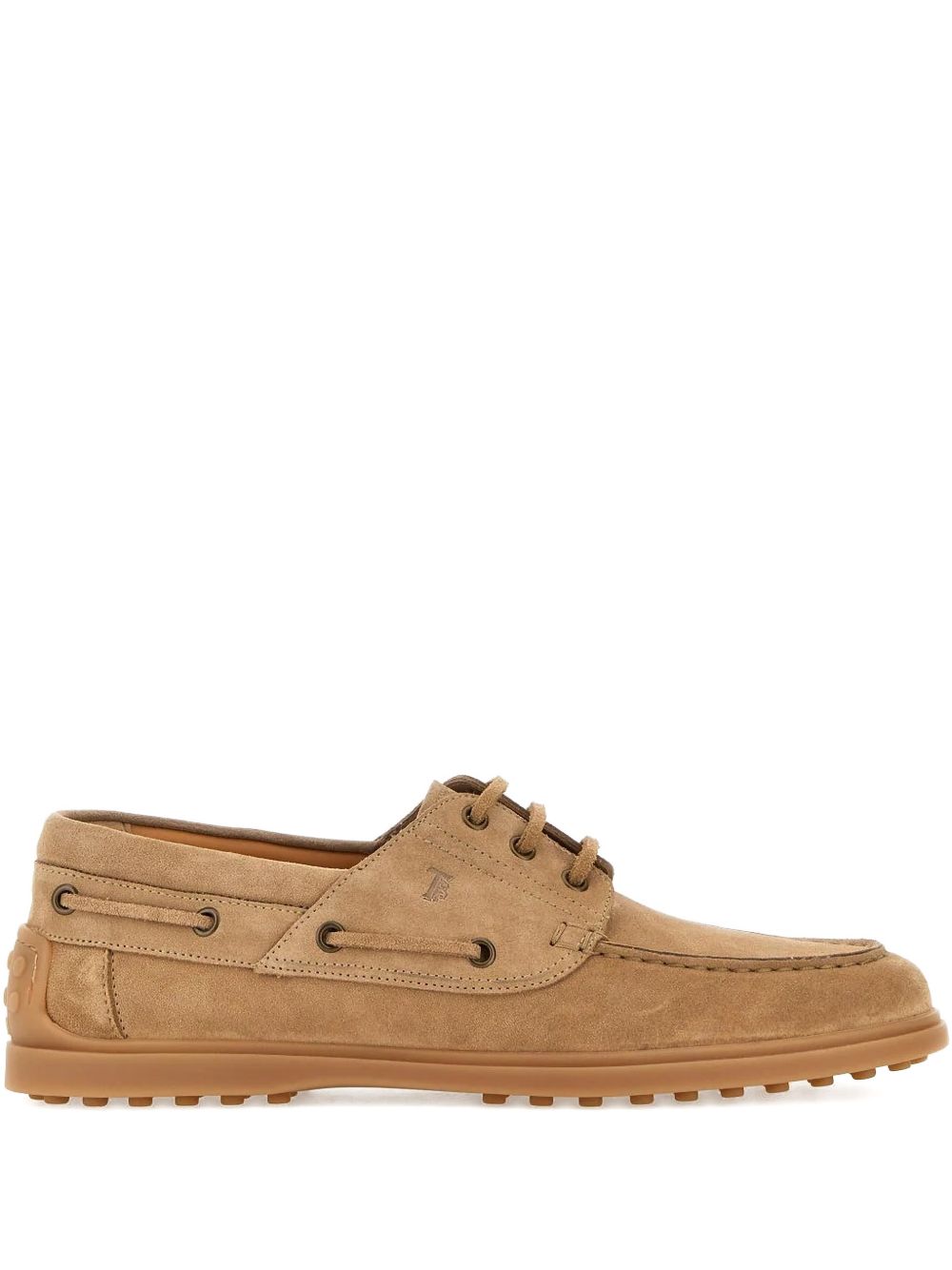 Tod'S Suede Lace-Up Boat Shoe — Camel