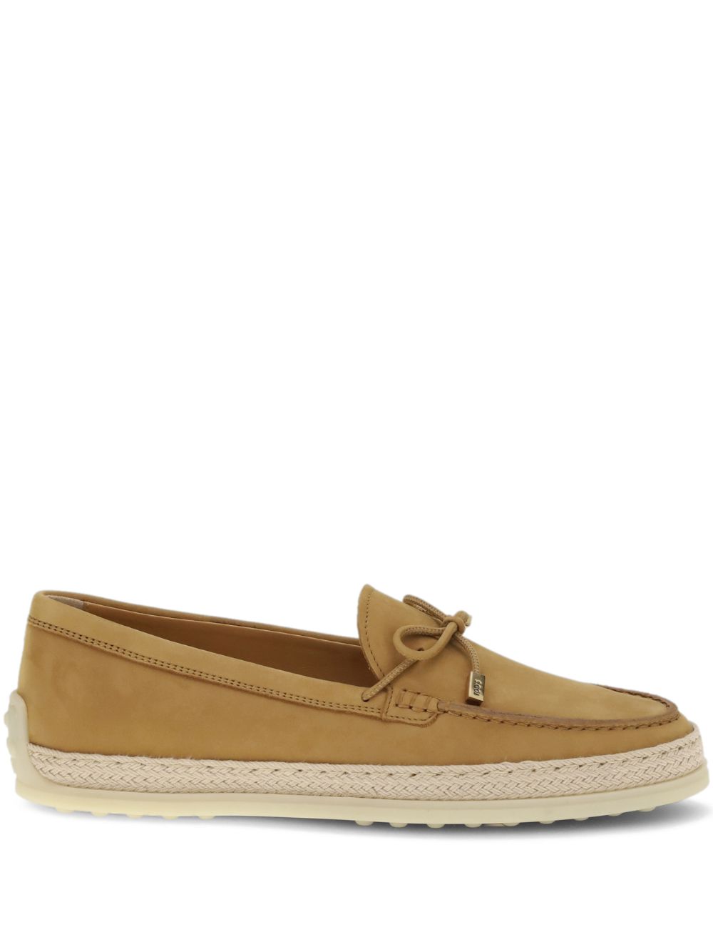 Tod'S Nubuck with Raffia Trim Loafer — Camel