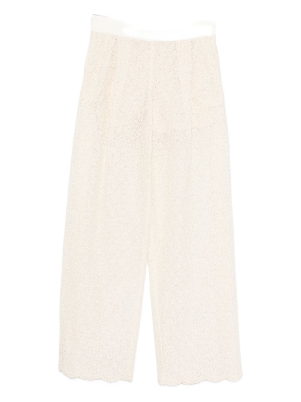 Ermanno Scervino Embroidered Wide-Leg Trousers — Cream