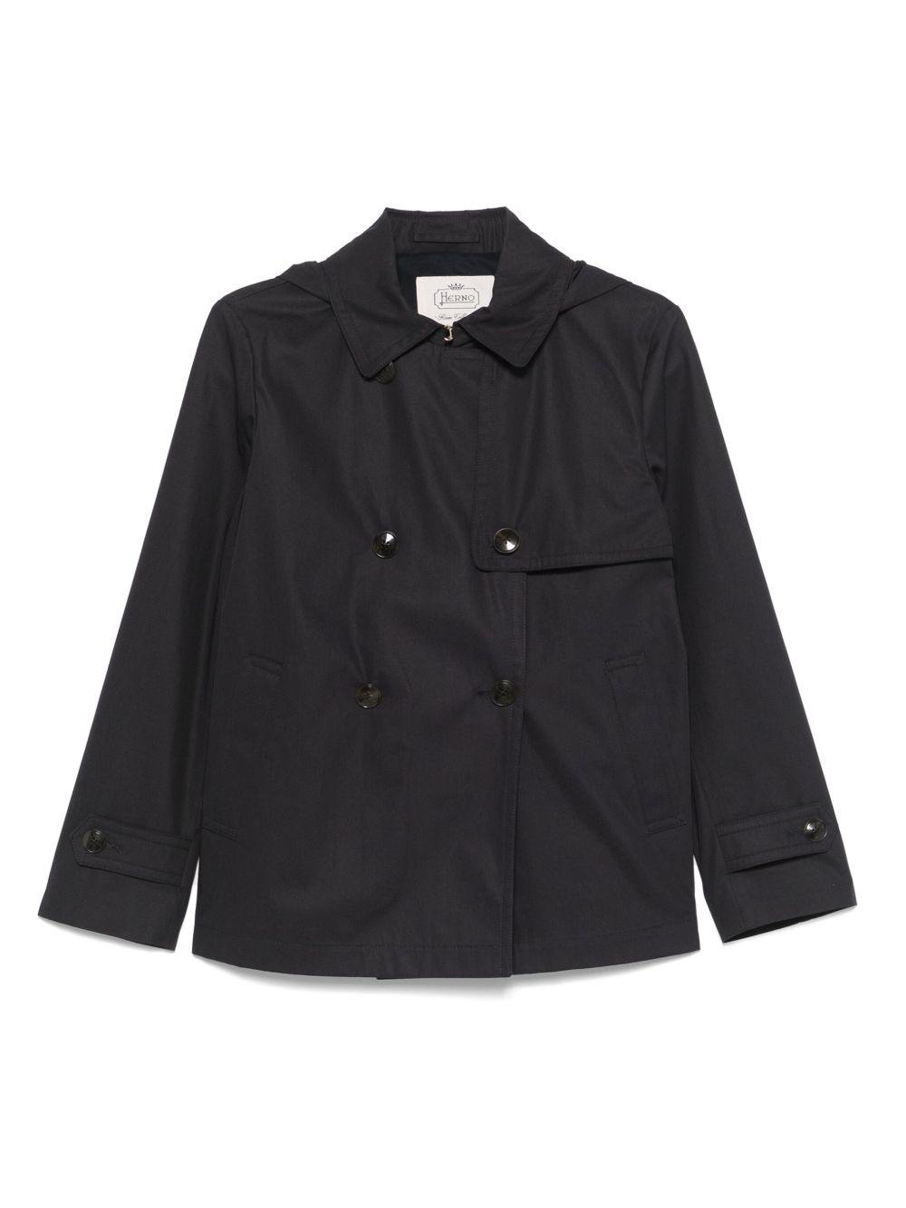 HERNO Double-Breasted Cotton Trench Coat — Black