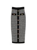 Balmain Tweed Button-Front Skirt — Black