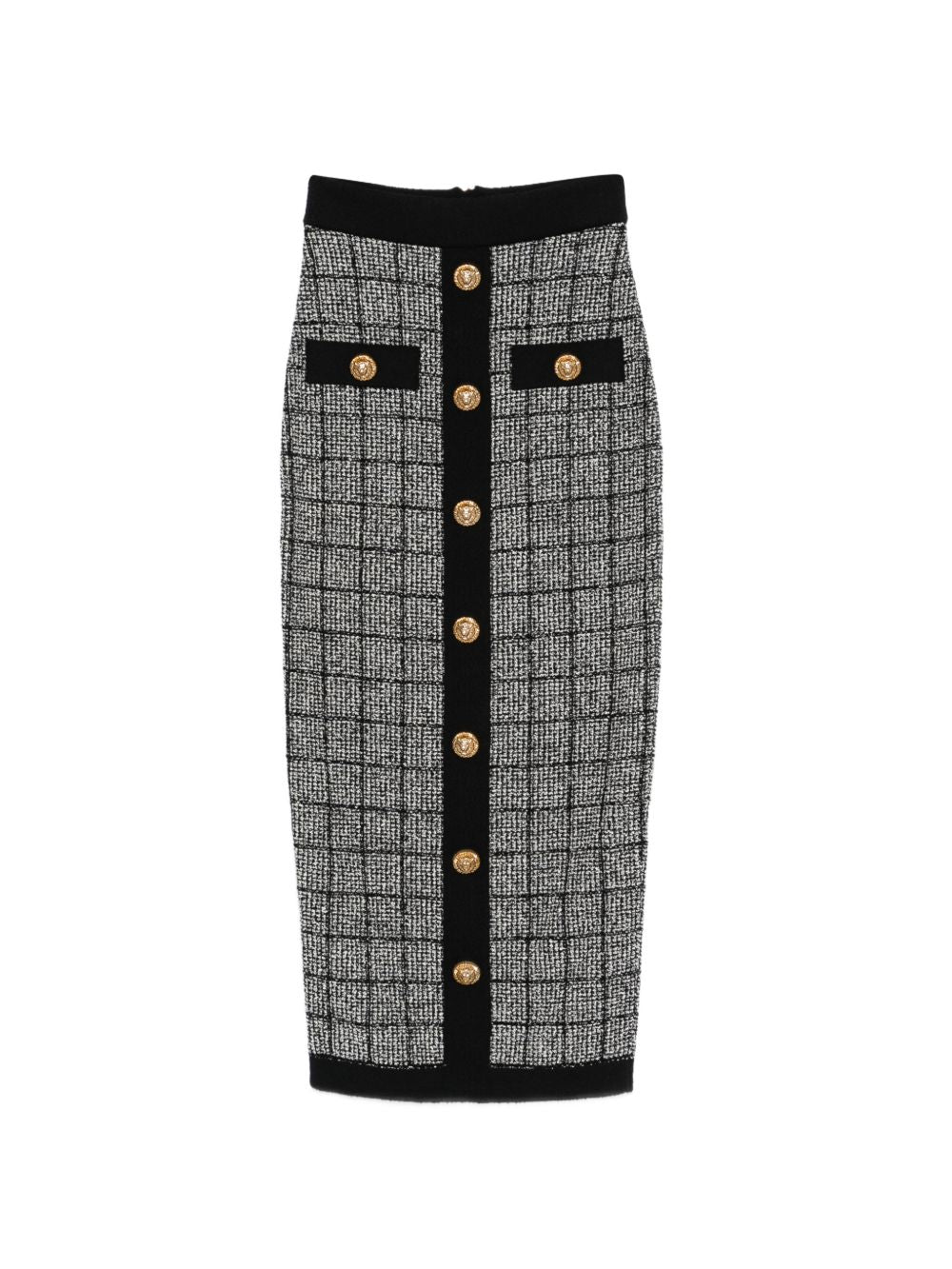 Balmain Tweed Button-Front Skirt — Black