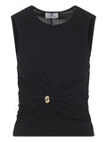 Elisabetta Franchi Ruched Gold-Tone Hardware Tank Top — Black
