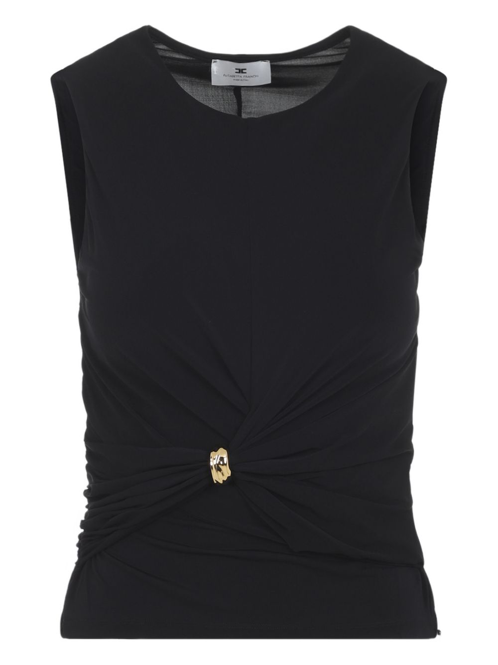 Elisabetta Franchi Ruched Gold-Tone Hardware Tank Top — Black
