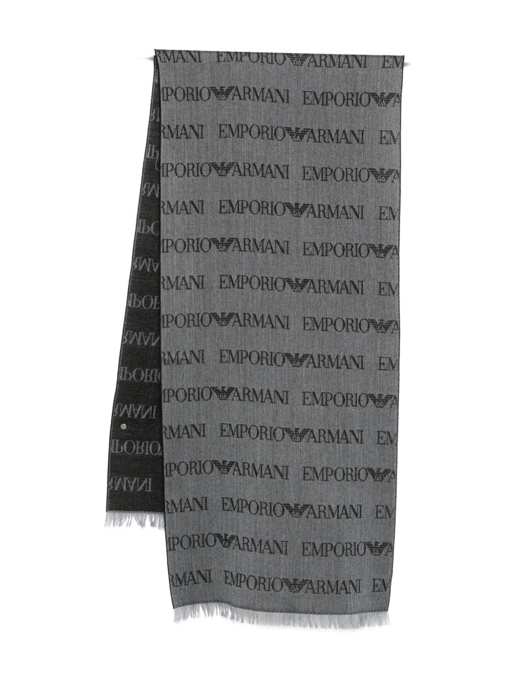 Emporio Armani Logo-Jacquard Wool Blend Scarf — Grey