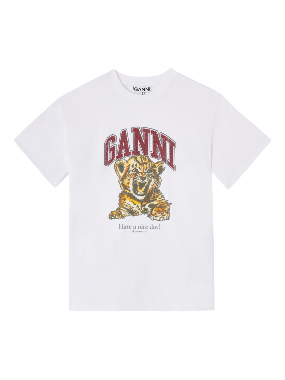 Ganni Baby Tiger Graphic Print T-Shirt — White