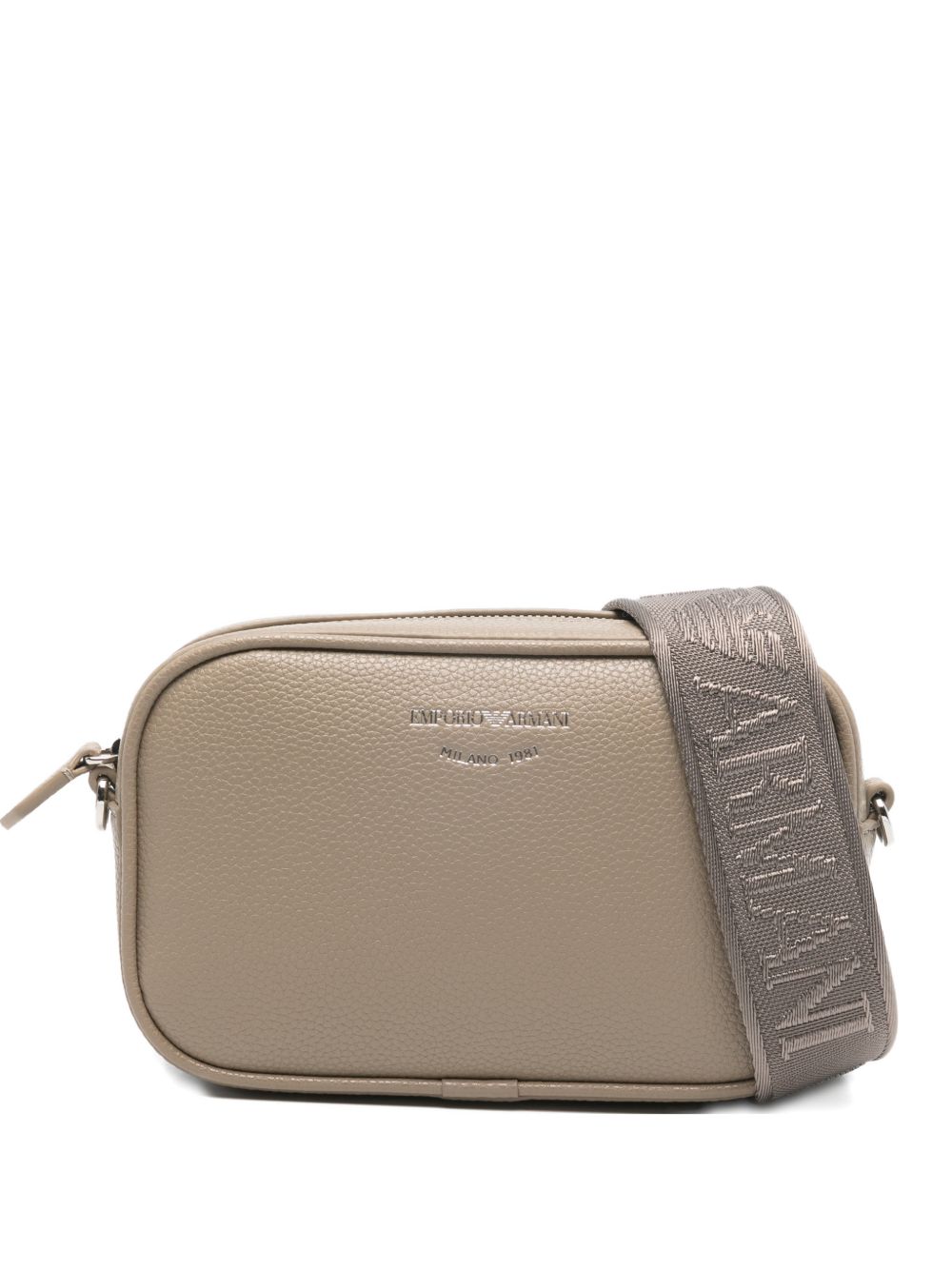 Emporio Armani Debossed Logo Leather Crossbody Bag — Beige