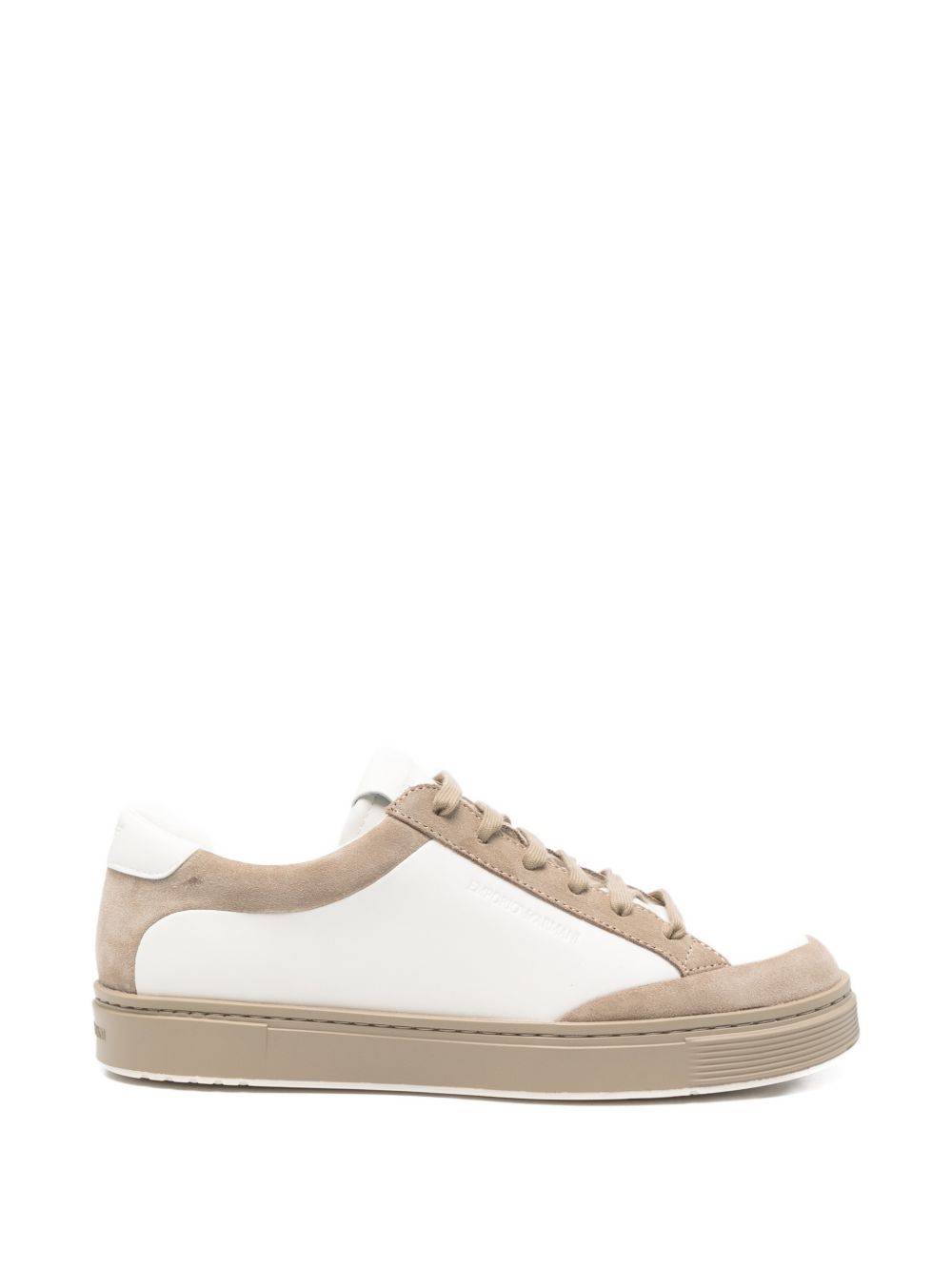 Emporio Armani Suede and Leather Lace-Up Sneaker — Cream