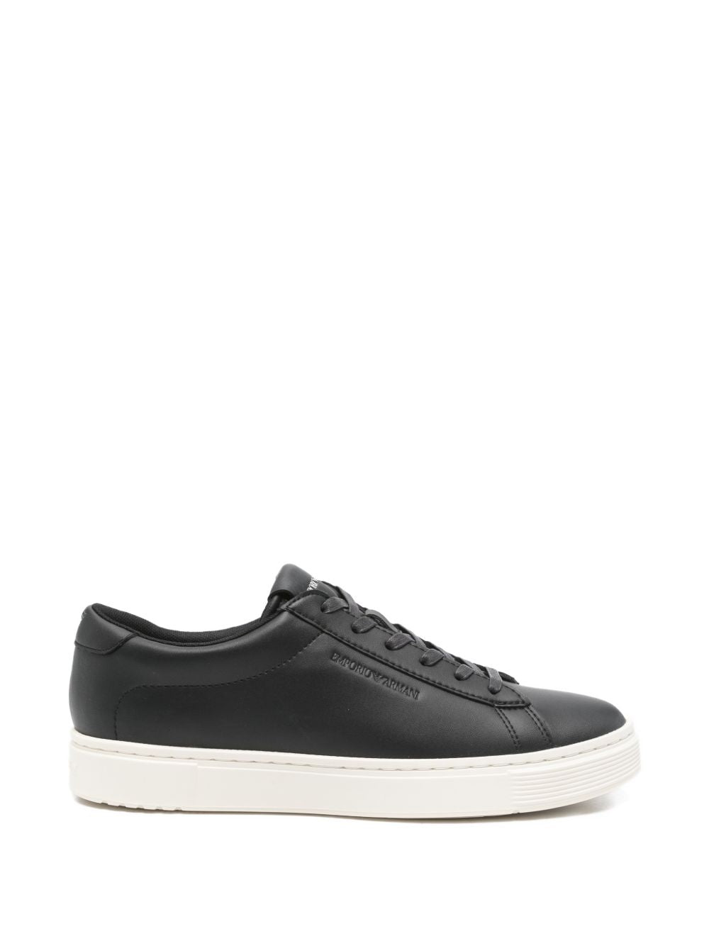 Emporio Armani Leather Lace-Up Sneaker — Black