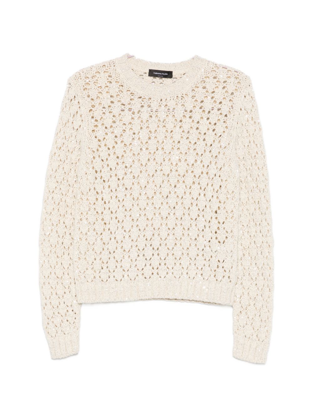 Fabiana Filippi Open-Knit Crewneck Sweater — Cream