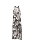 Alysi Botanical Print Silk Dress — Beige