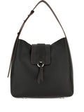 Hogan Grained Leather Hobo Bag — Black
