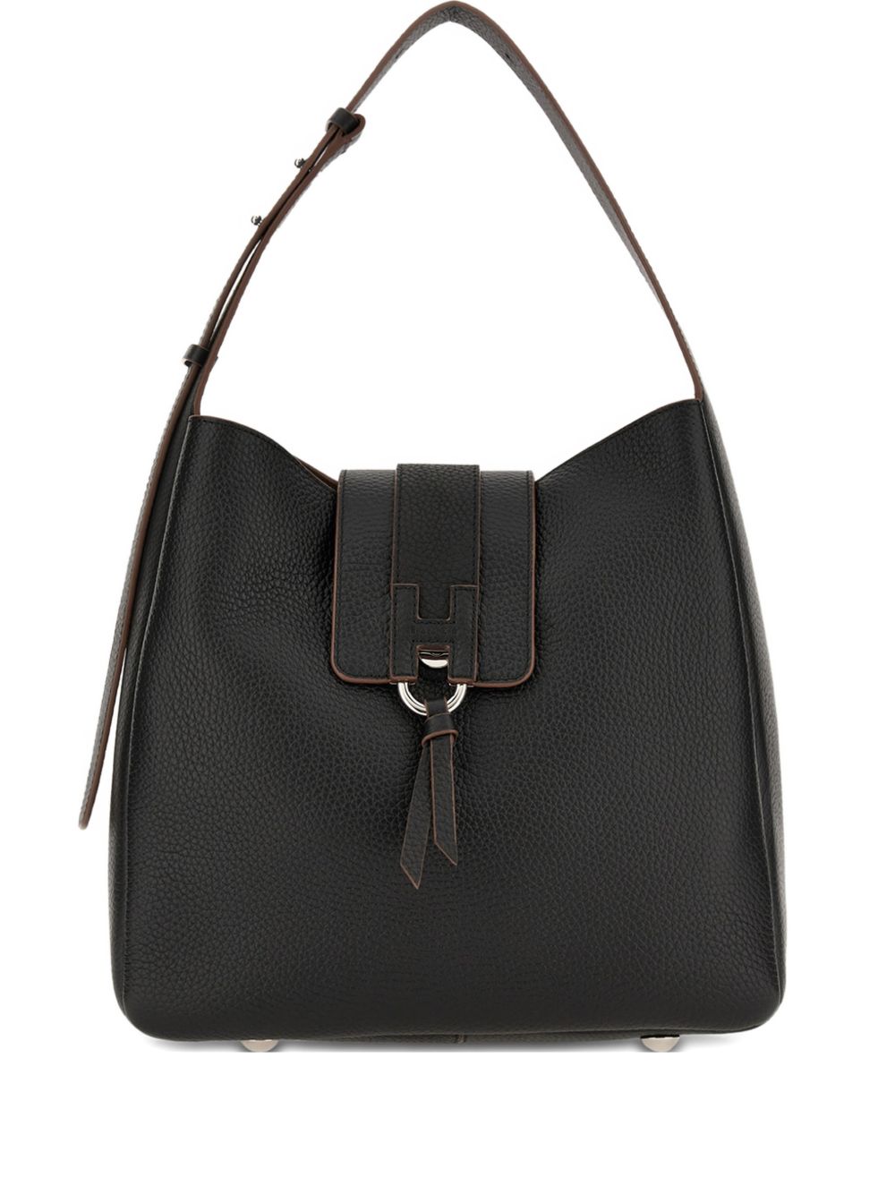 Hogan Grained Leather Hobo Bag — Black