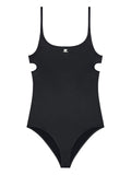 Courreges Pre Cut-Out Logo-Embroidered Swimsuit — Black
