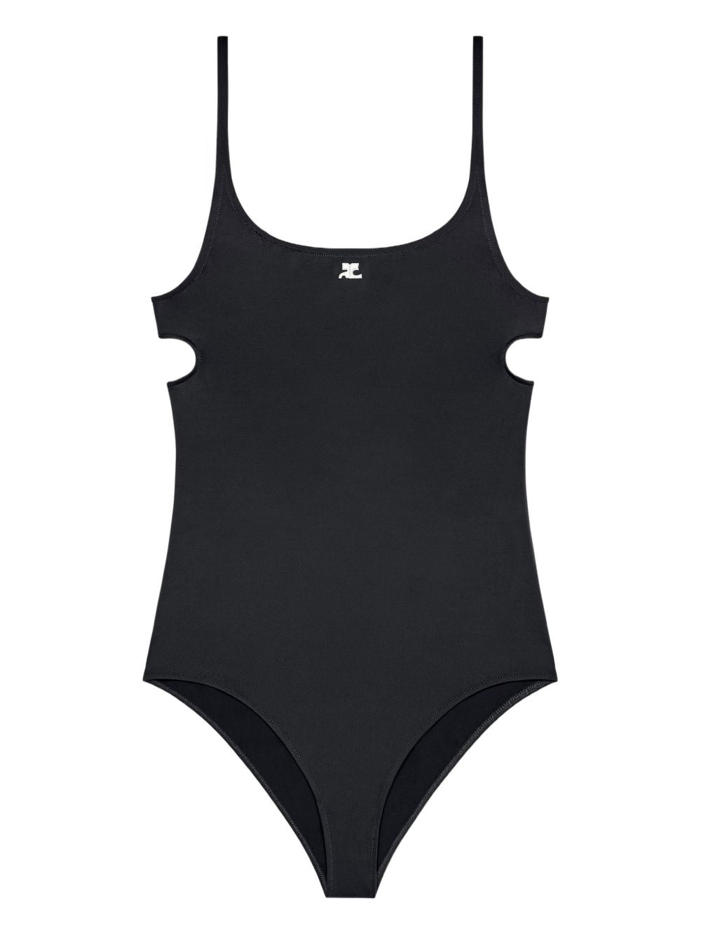 Courreges Pre Cut-Out Logo-Embroidered Swimsuit — Black