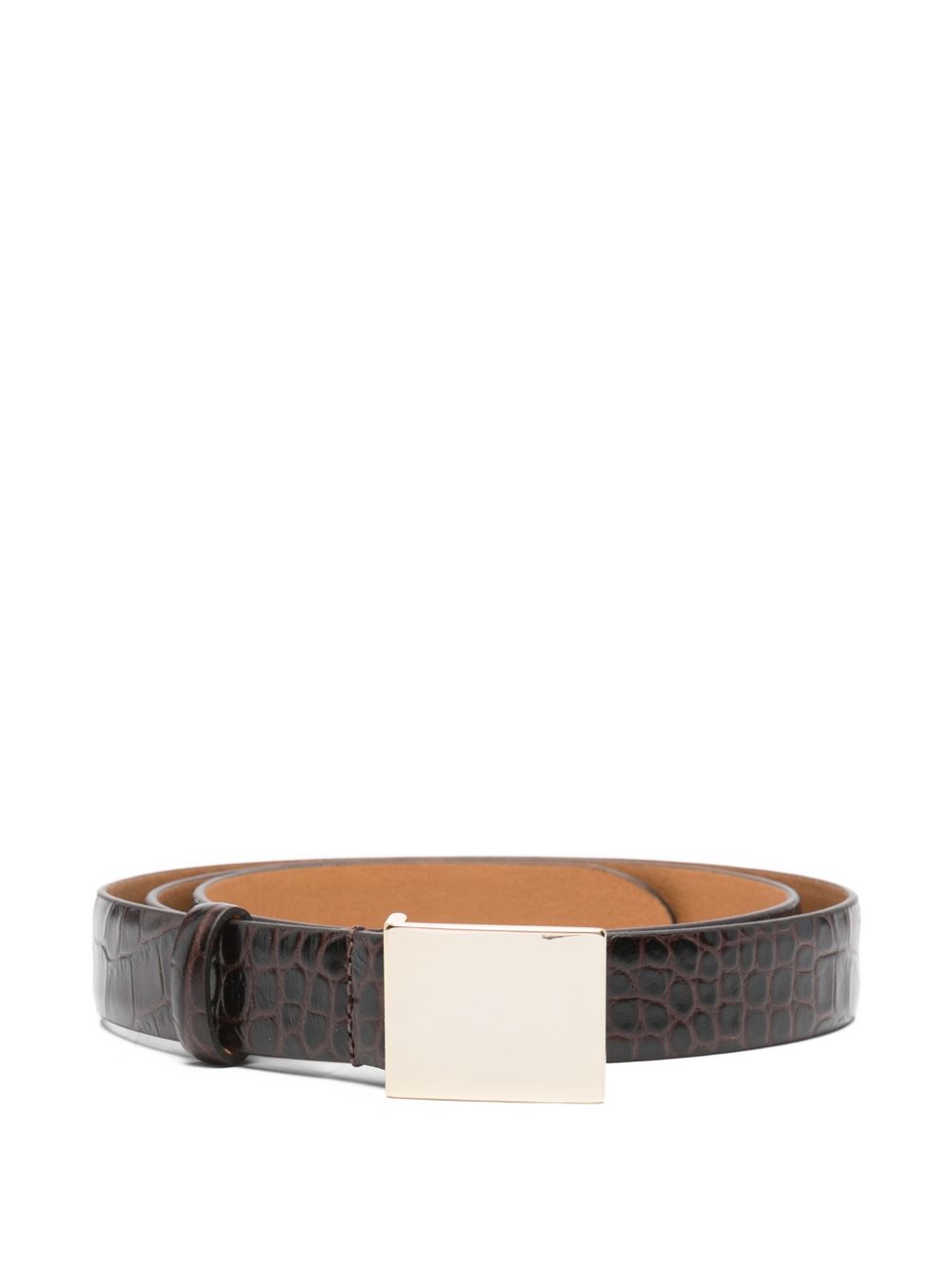 Alysi Crocodile-Embossed Leather Belt — Brown