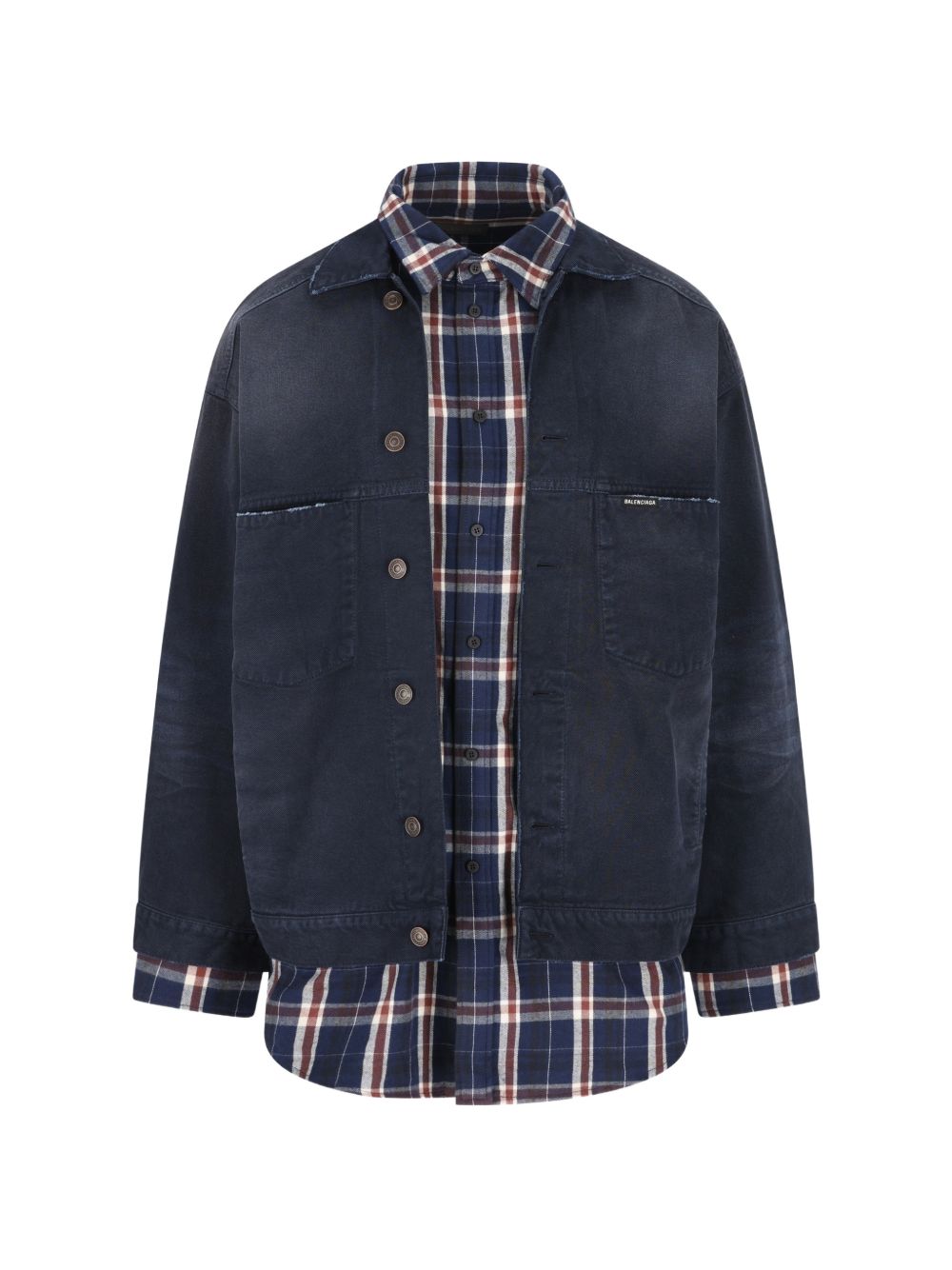 Balenciaga Patched Denim Jacket — navy
