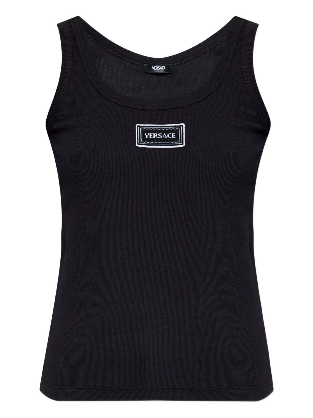 Versace Logo-Embroidered Tank Top — Black