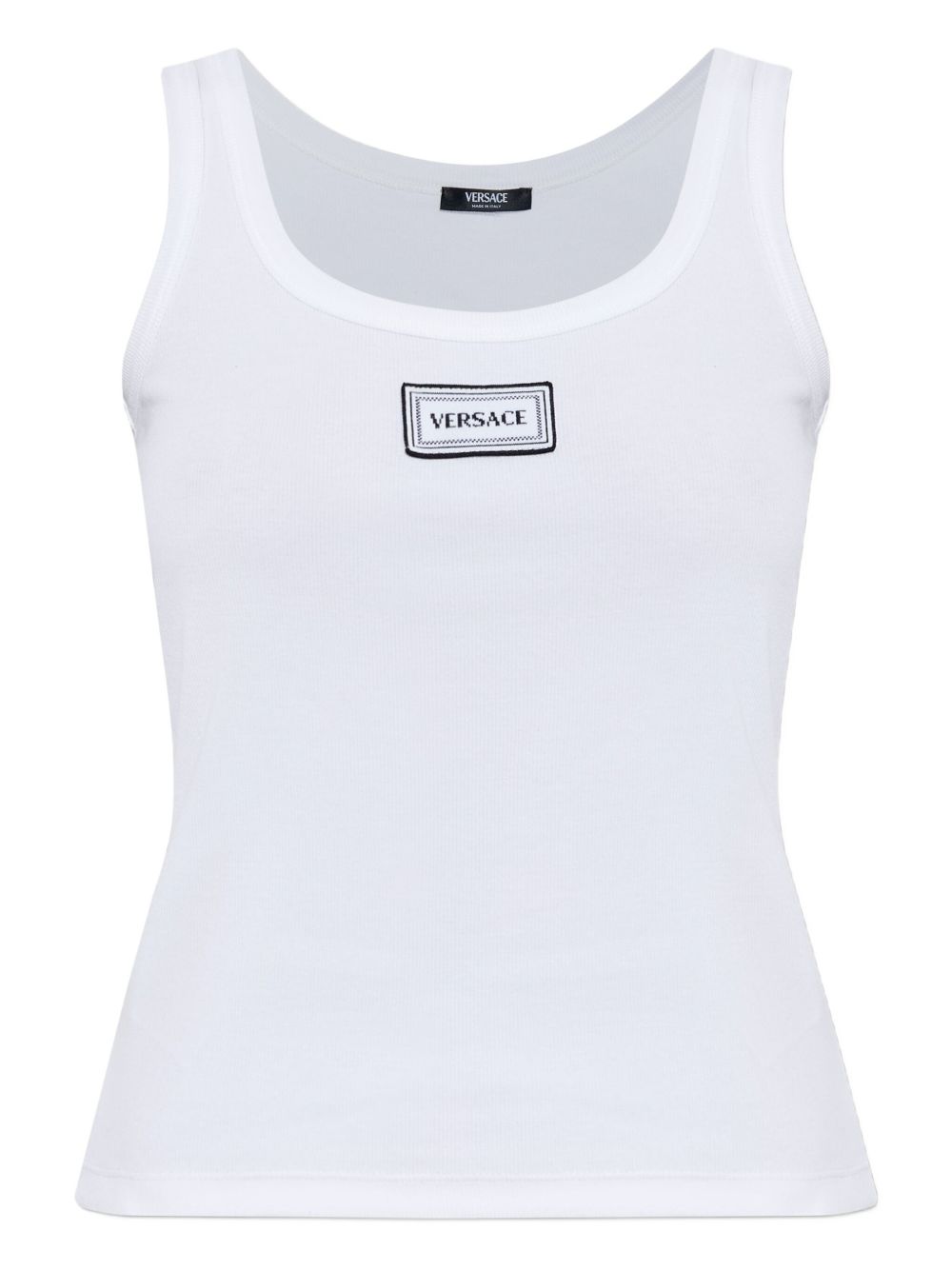 Versace Logo-Embroidered Cotton Tank Top — White