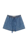 Valentino Drawstring Waist Cotton Denim Shorts — Blue