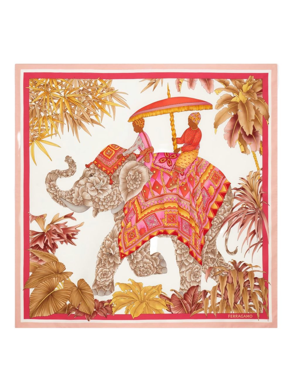 Ferragamo Elephant-Print Silk Scarf — Pink