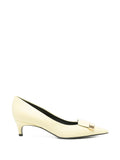 Sergio Rossi Pointed-Toe Leather Pump — Cream