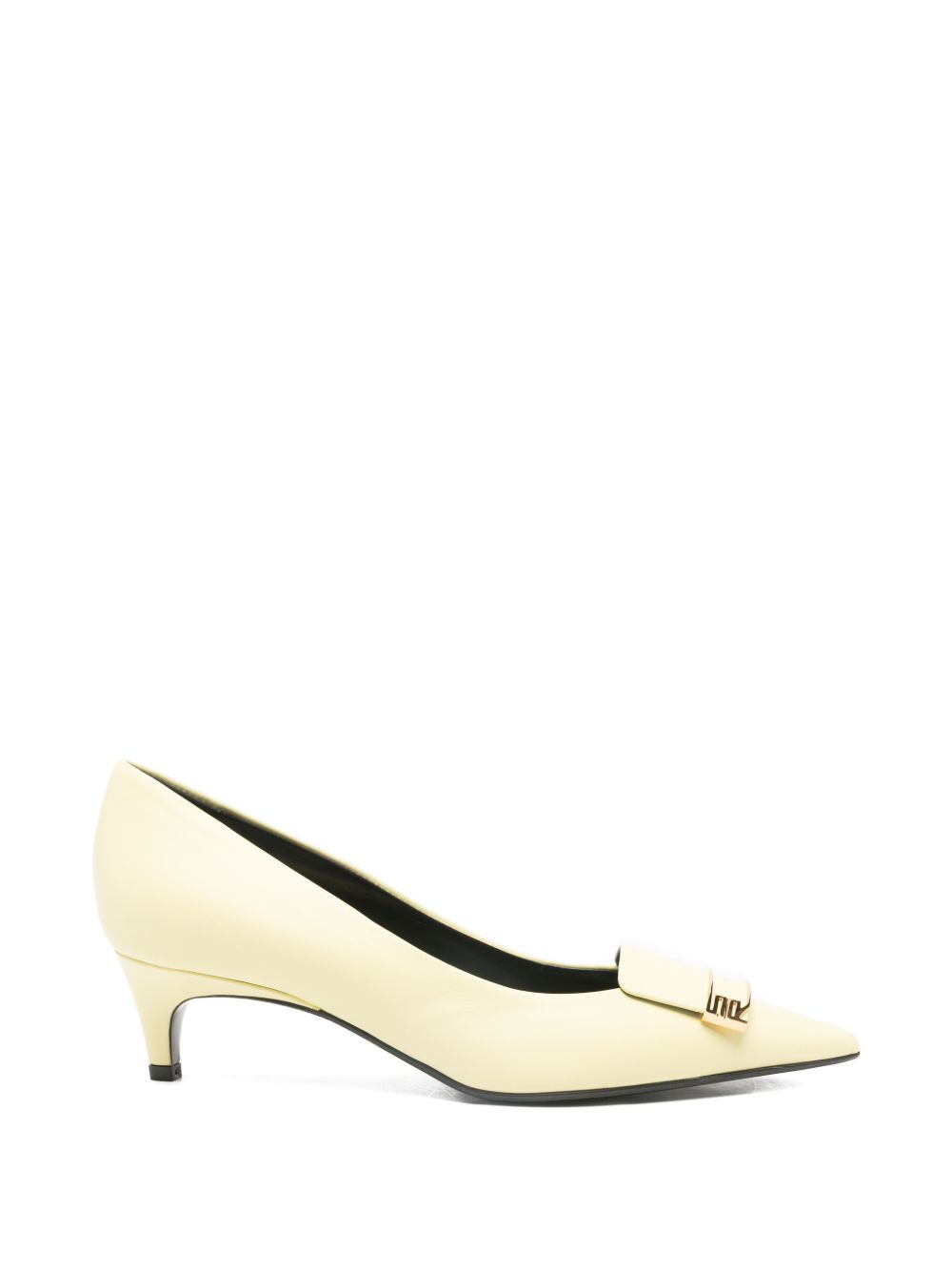 Sergio Rossi Pointed-Toe Leather Pump — Cream