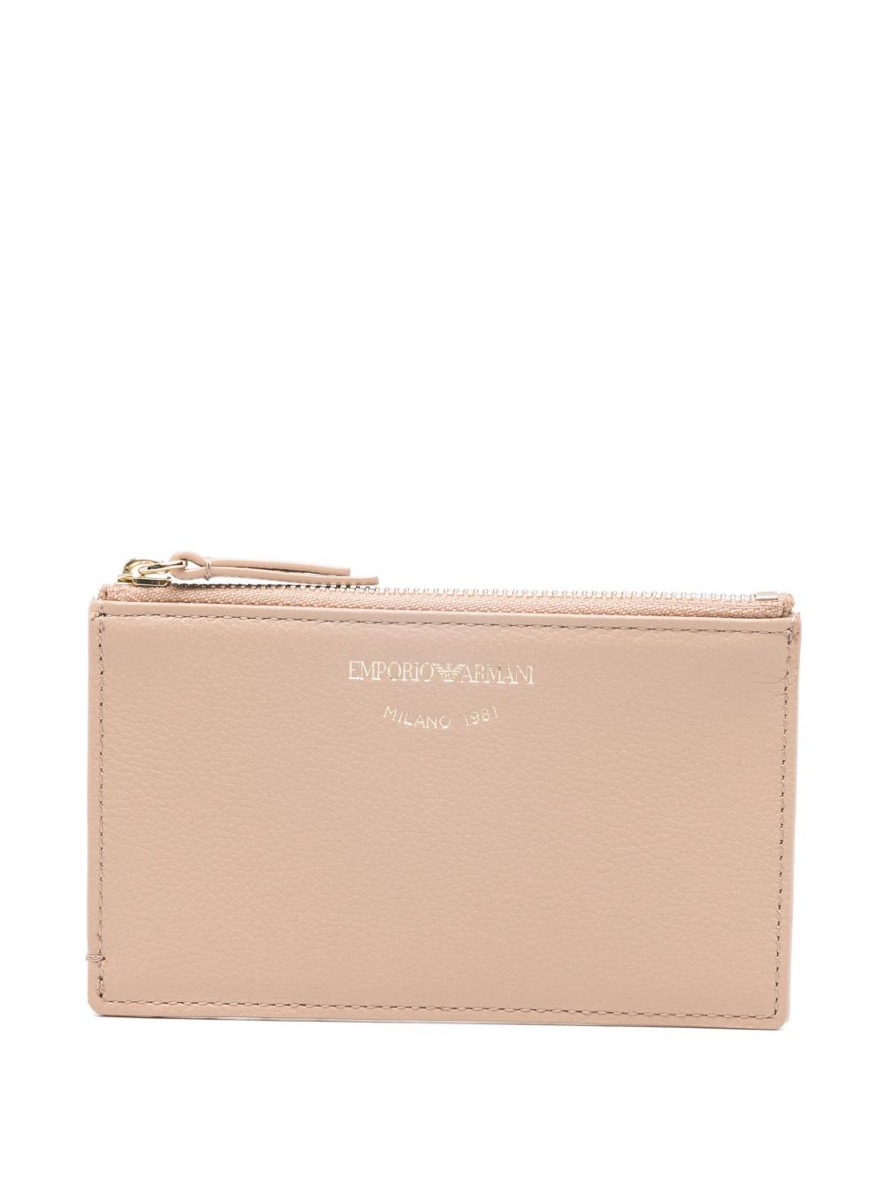 Emporio Armani Tumbled Leather Card Case — Beige