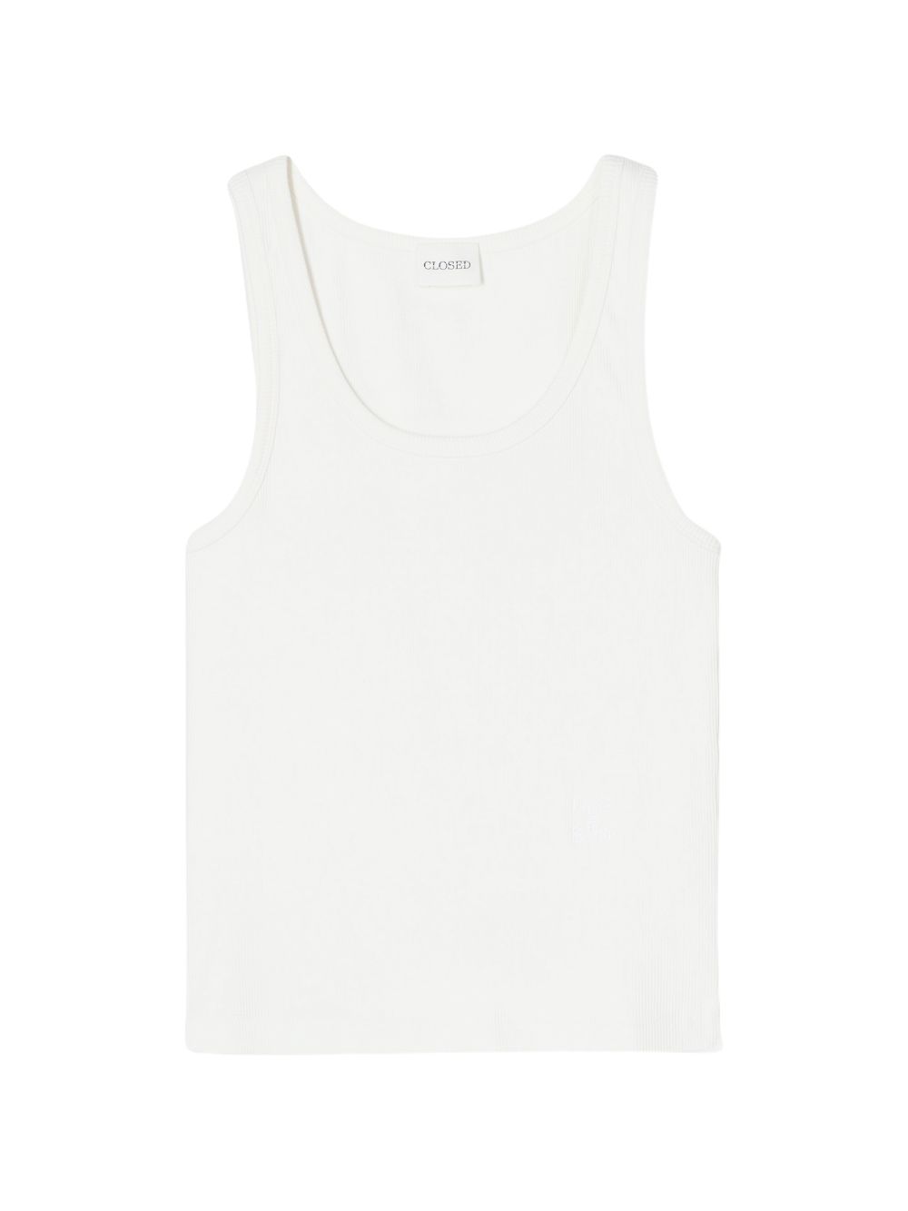 Closed Ribbed Cotton Tank Top — White