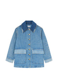 Ganni Patchwork Denim Jacket — Blue