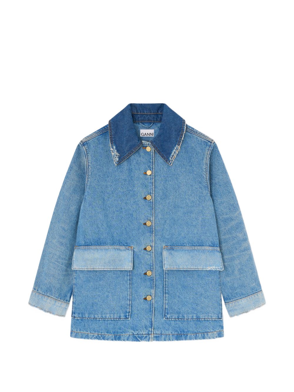 Ganni Patchwork Denim Jacket — Blue