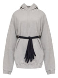 MM6 Maison Margiela Cotton Hoodie with Glove Tie Sweatshirt — Grey