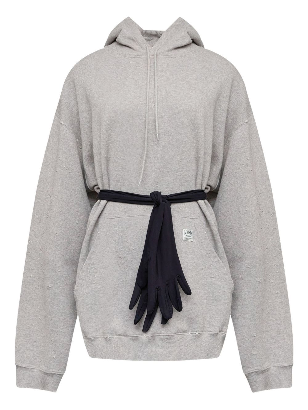MM6 Maison Margiela Cotton Hoodie with Glove Tie Sweatshirt — Grey