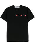 Comme Des Garcons Triple Heart Logo-Embroidered T-Shirt — Black