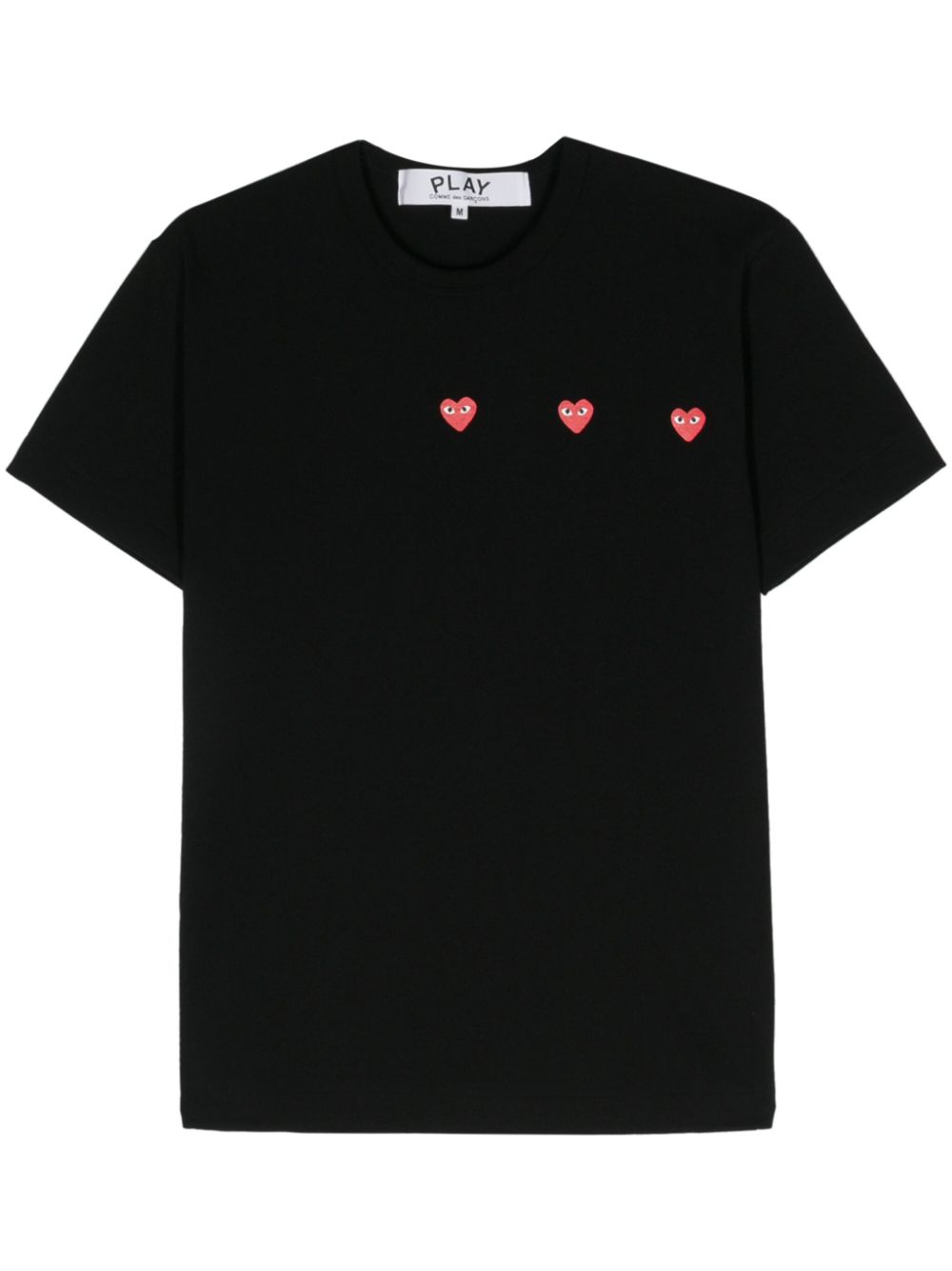 Comme Des Garcons Triple Heart Logo-Embroidered T-Shirt — Black