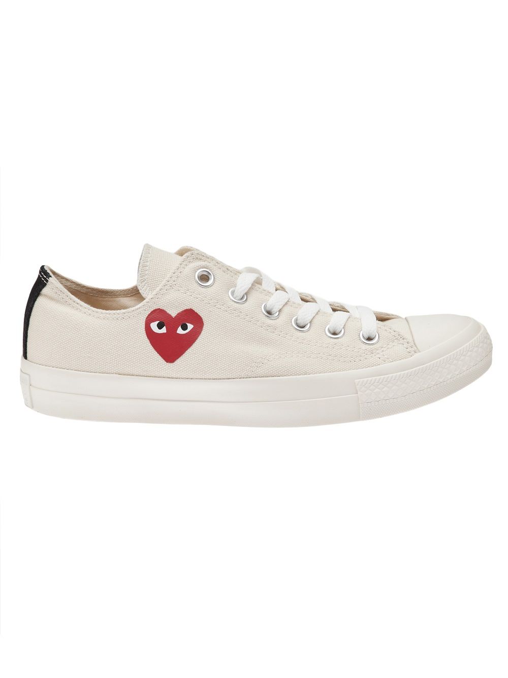 Comme Des Garcons Canvas Heart-Embroidered Sneaker — Cream