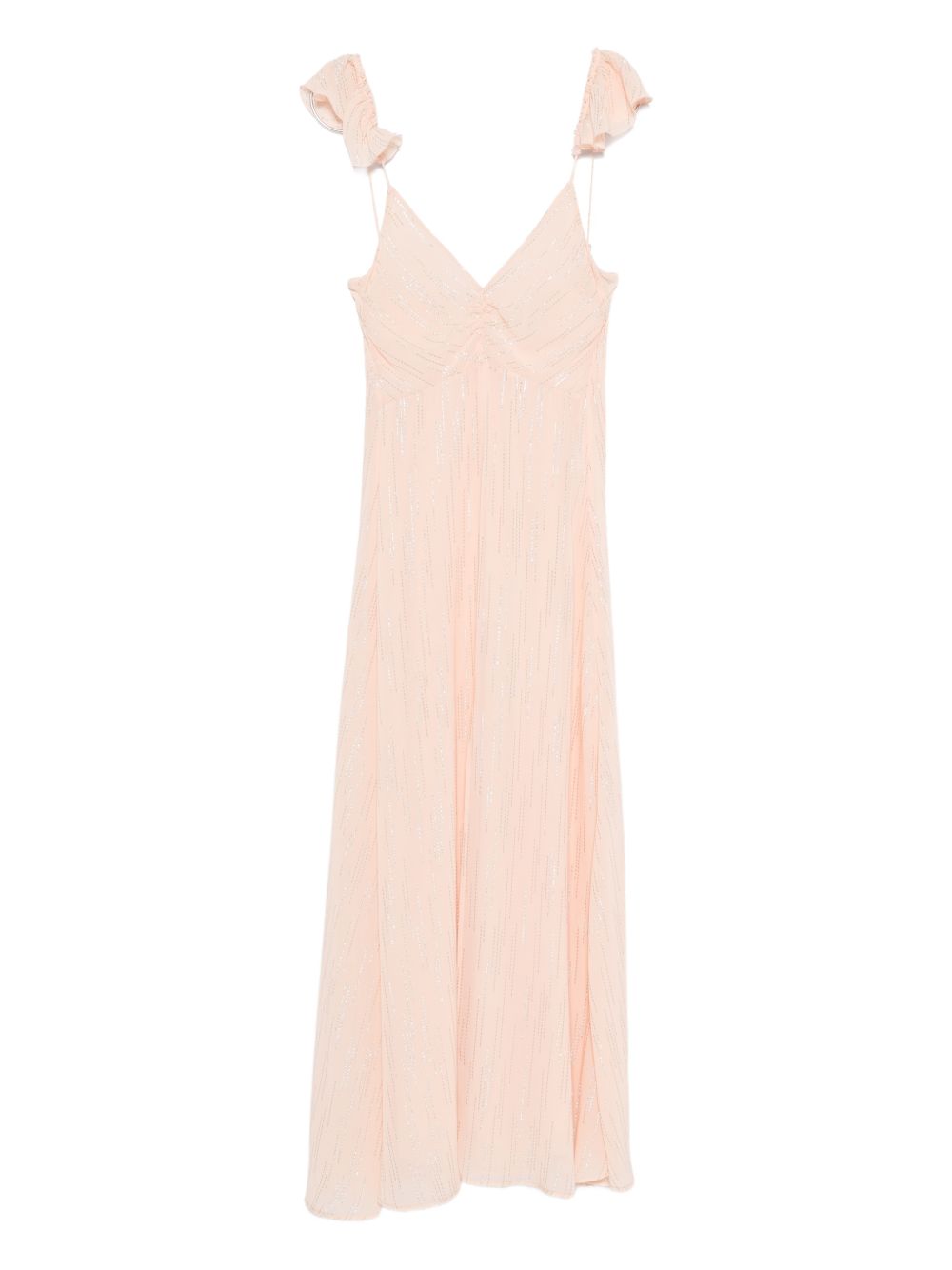 Forte Forte Ruffled-Sleeve V-Neck Dress — Pale Pink