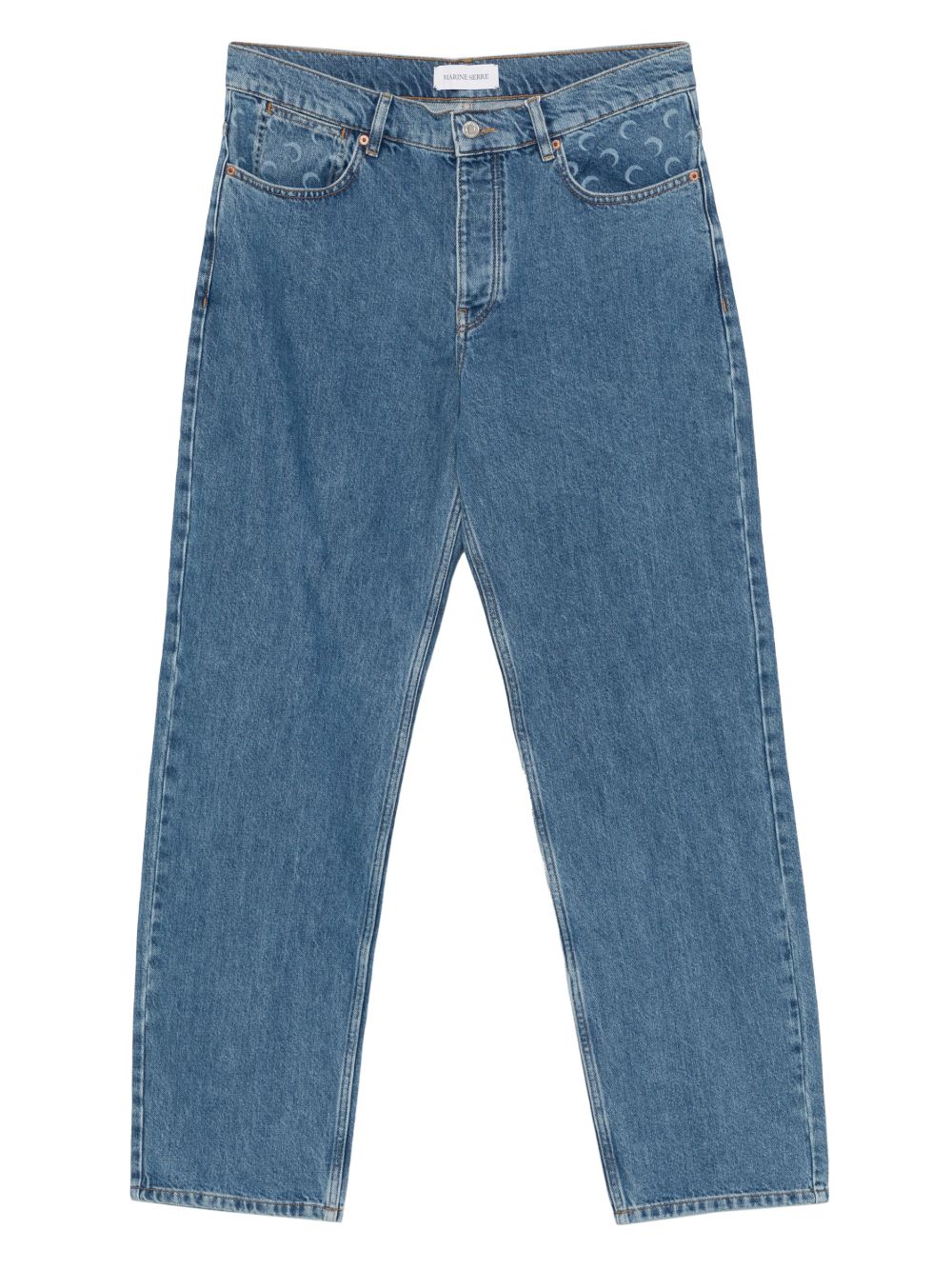 Marine Serre Logo-Print Straight-Leg Jeans — Blue