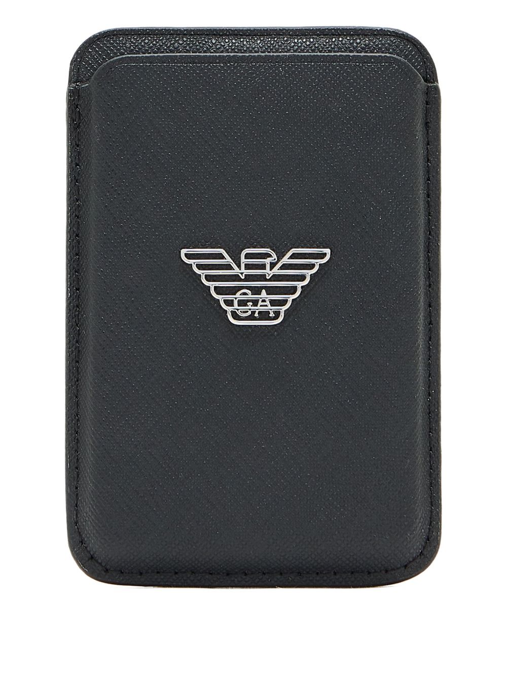 Emporio Armani Regenerated Saffiano Magnetic Card Case — Black