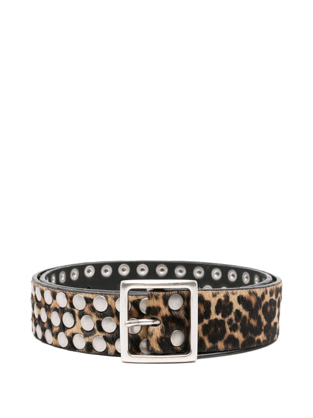 Golden Goose Leopard-Print Studded Belt — brown