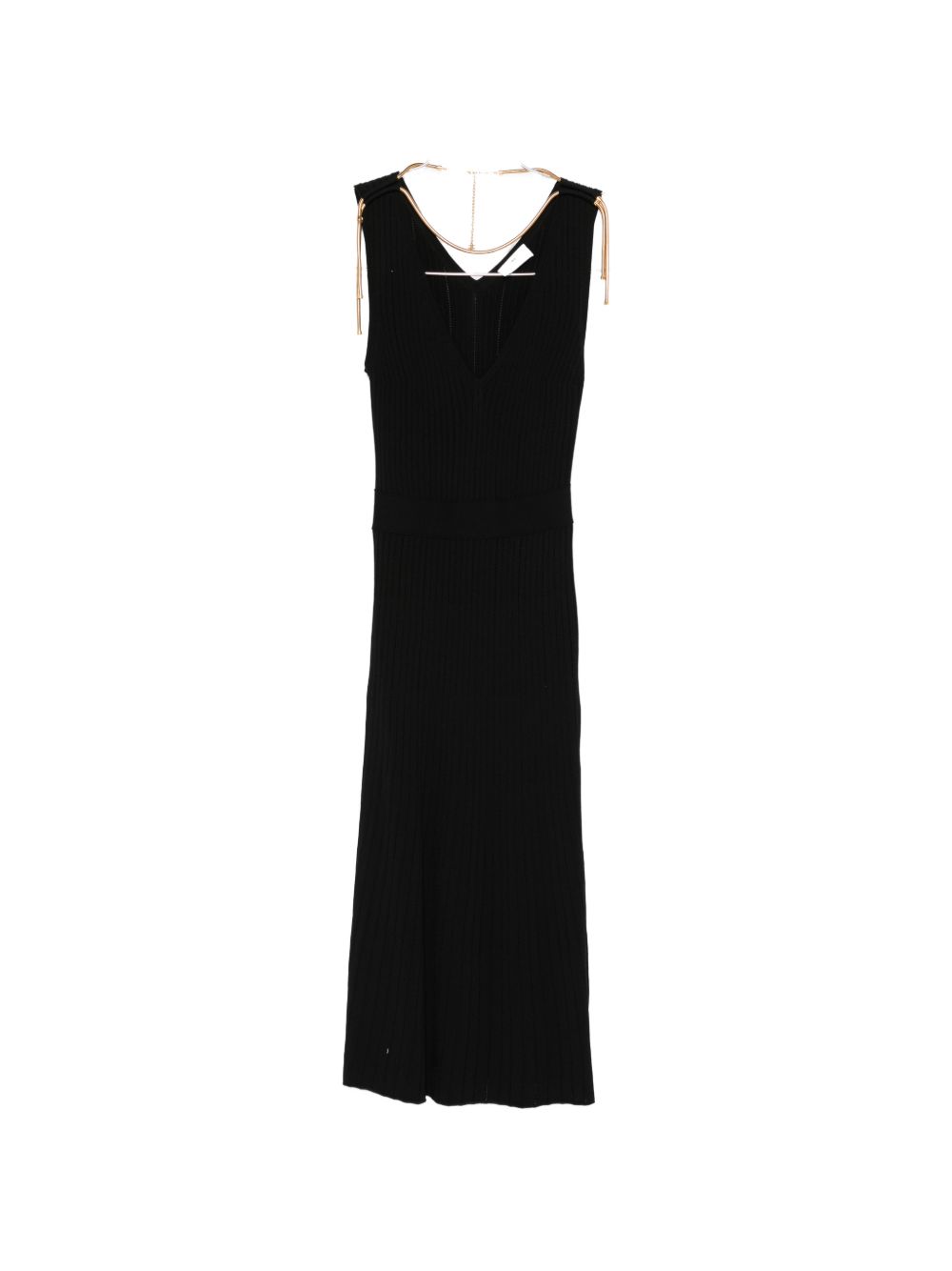 Elisabetta Franchi Ribbed Knit V-Neck Dress — Black